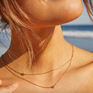 Jennifer Zeuner JZJ Gold Plated Stars Double Strand Layered Necklace 16.5"-18.5"